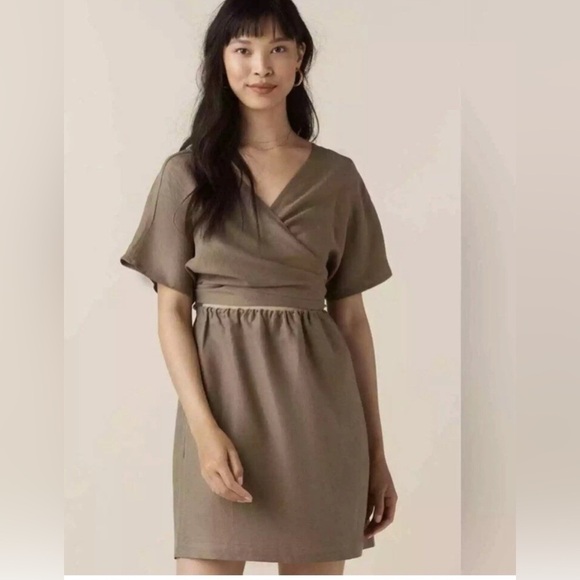 Vetta | Capsule The Convertible Wrap Mini Dress Khaki Small Minimalist Linen - Picture 4 of 13